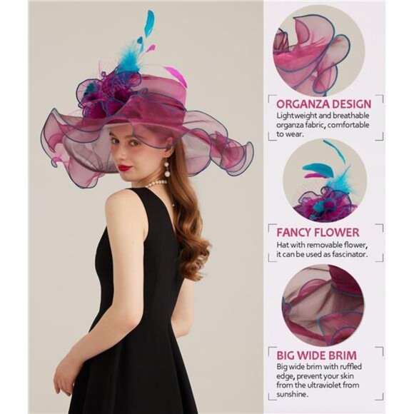 Women's Kentucky Derby Church Dress Hat 10-fuchsia,blue - Picture 4 of 6